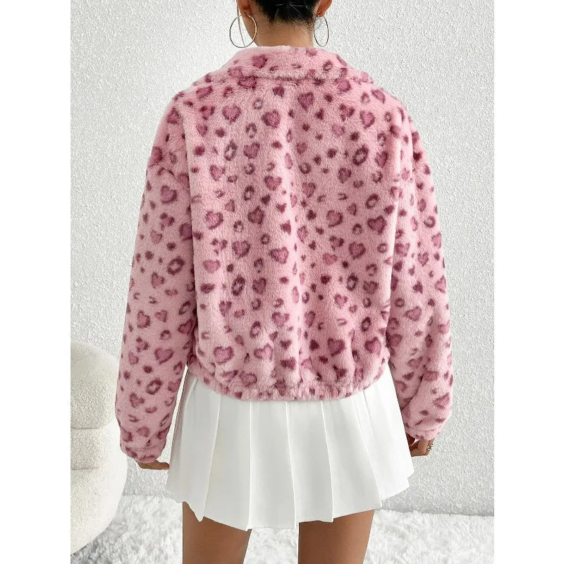 Love Spots Leopard Plush Zipper Jacket