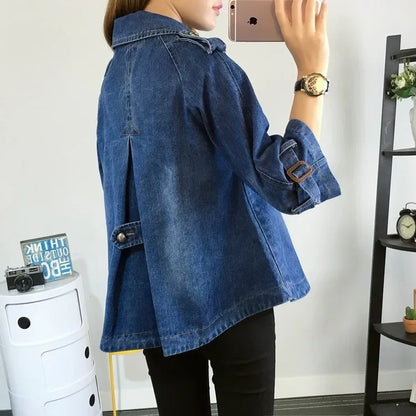 Cape Luxe Double-Breasted Denim Coat