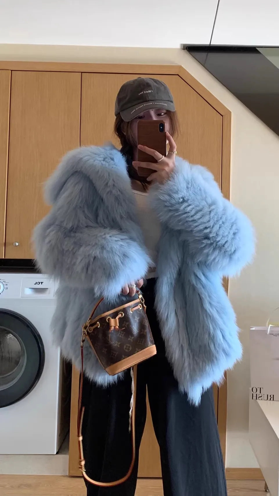 Navy Collar Faux Fur Jacket