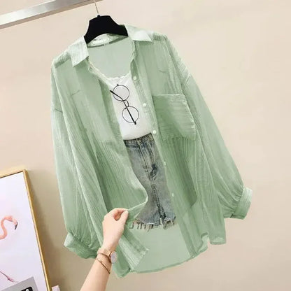Elegant Sheer Chiffon Sunscreen Shirt