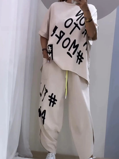 Summer Vibe Letter Print Tracksuit Set