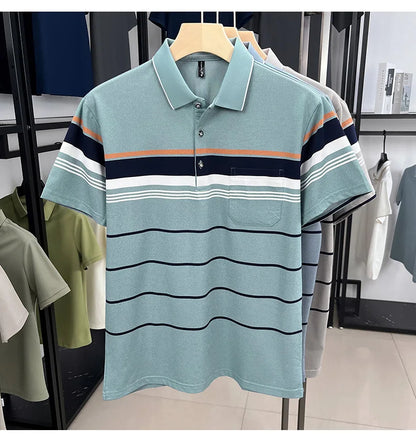 Luxury Color-Block Striped Polo Shirt
