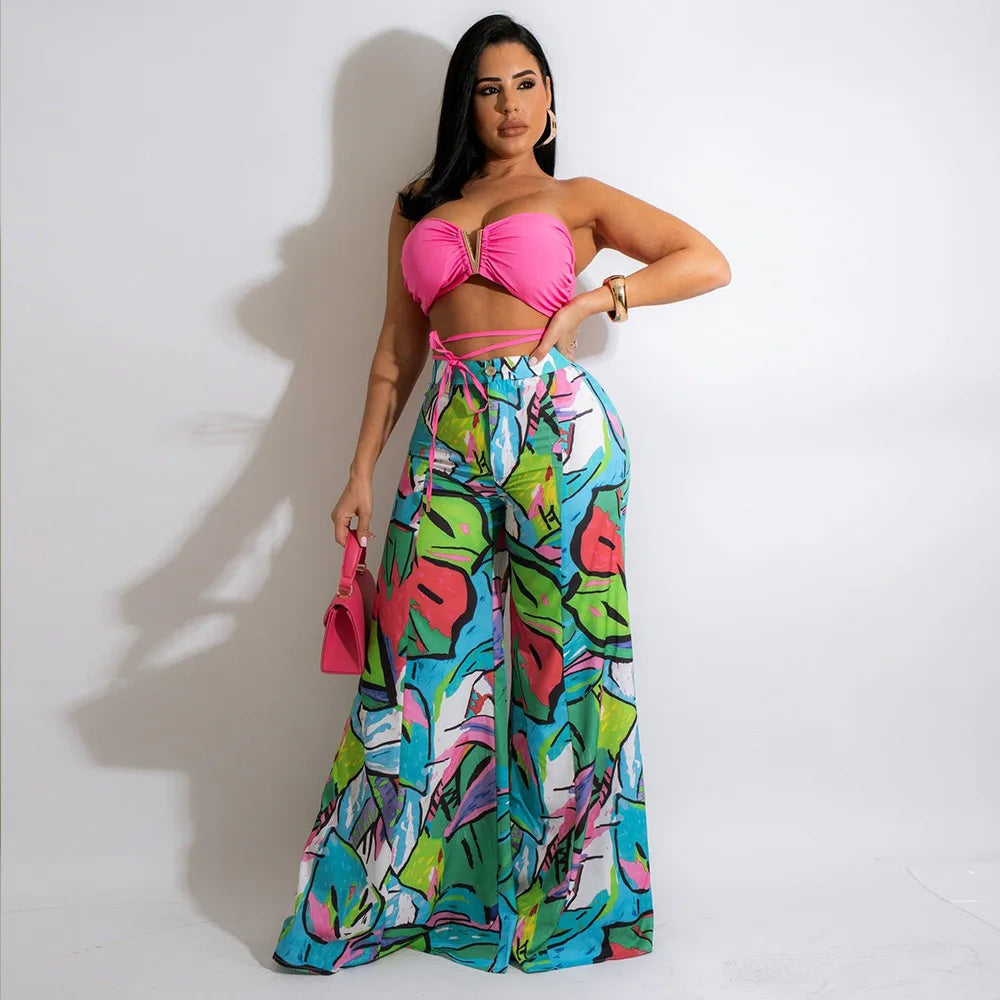 Vivid Bloom Strapless Trouser Set