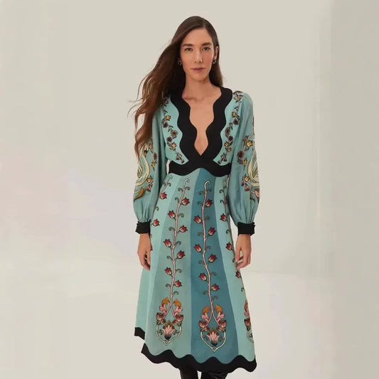 Printed Hollow Back Maxi Dress
