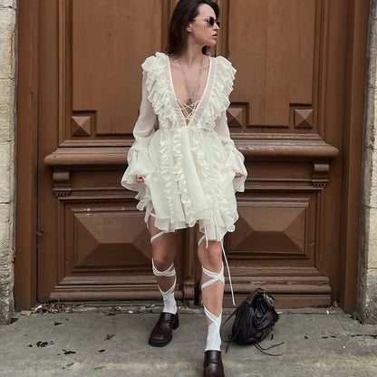 Sexy Sheer Lace Mesh Shirt Dress