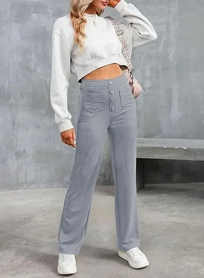 Buttoned Straight-Leg Cargo Pants
