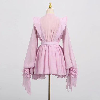 Lace Whirl Ruffle Mini Dress