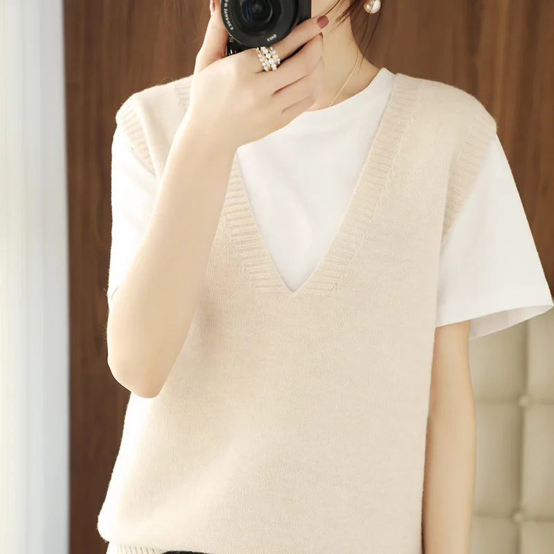 Women’s V-Neck Knit Vest — Stylish Sleeveless