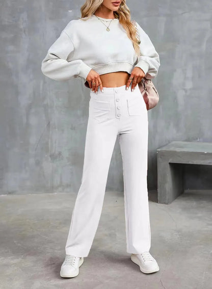 Buttoned Straight-Leg Cargo Pants