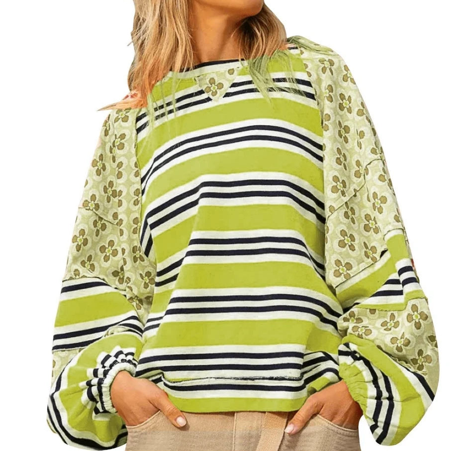 Vibrant Floral Stripe Hoodie