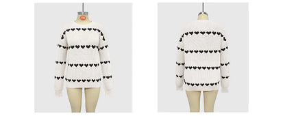 Cute Heart Print Knit Pullover Sweater