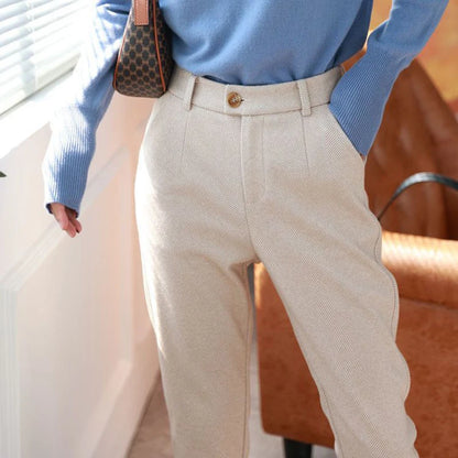 Women’s High-Waist Herringbone Slim Fit Trousers