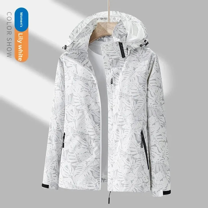Leaf Print Waterproof Windbreaker Jacket