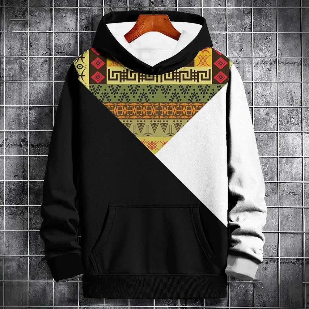 Ethnic Print Patchwork Hoodie