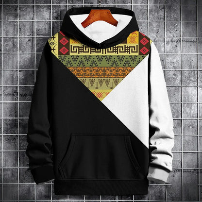 Ethnic Print Patchwork Hoodie