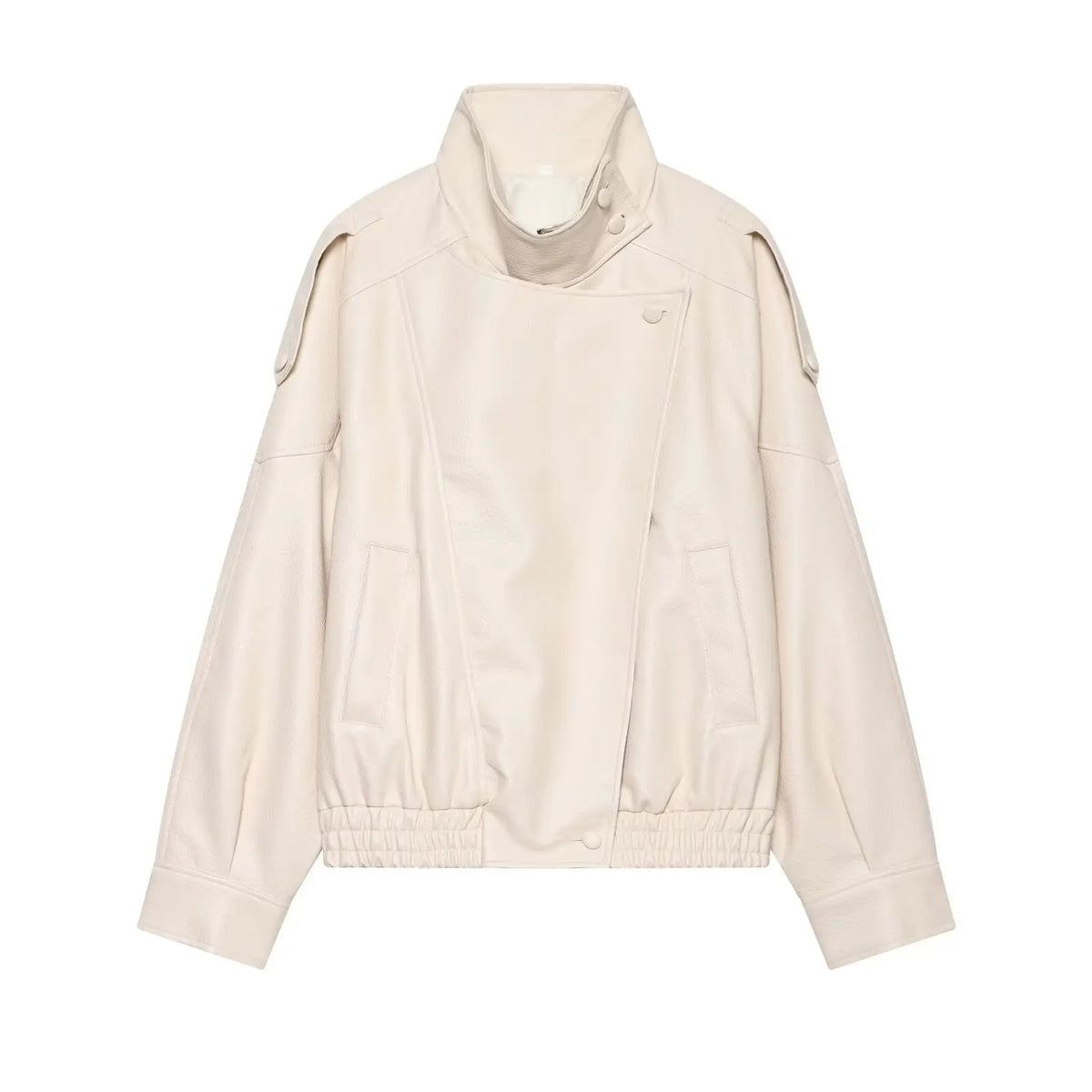 Women's Faux Leather Jacket – Loose Fit Stand Collar Winter Coat