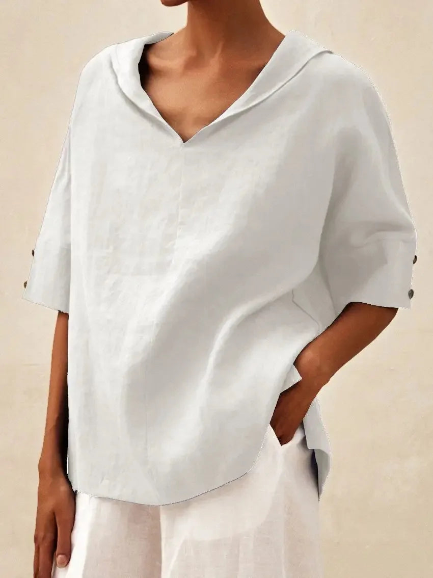 Solid Cotton Linen Hooded Blouse