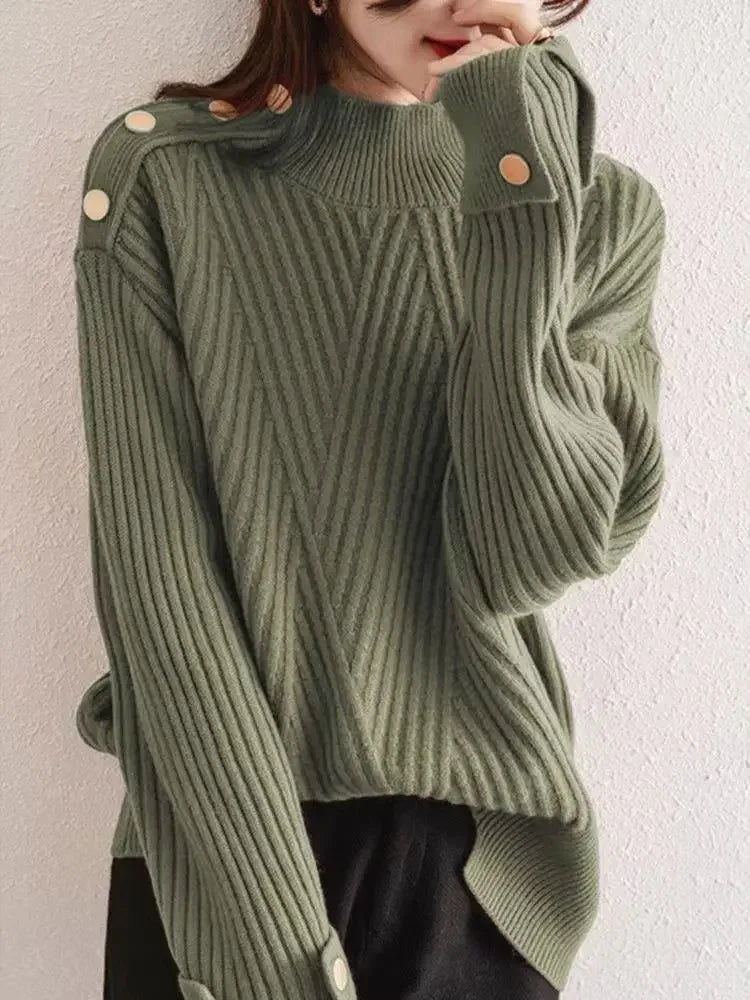 Stripe Aura Irregular Turtleneck Sweater