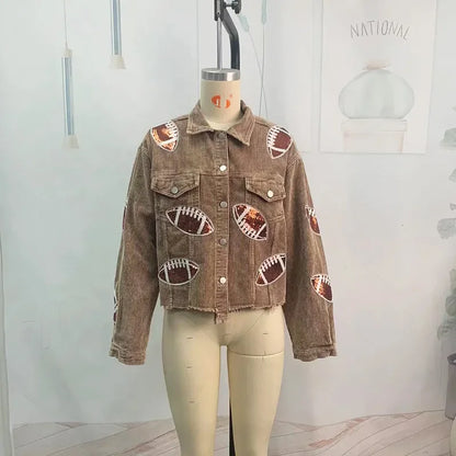 Glow Play Corduroy Sequin Varsity Jacket
