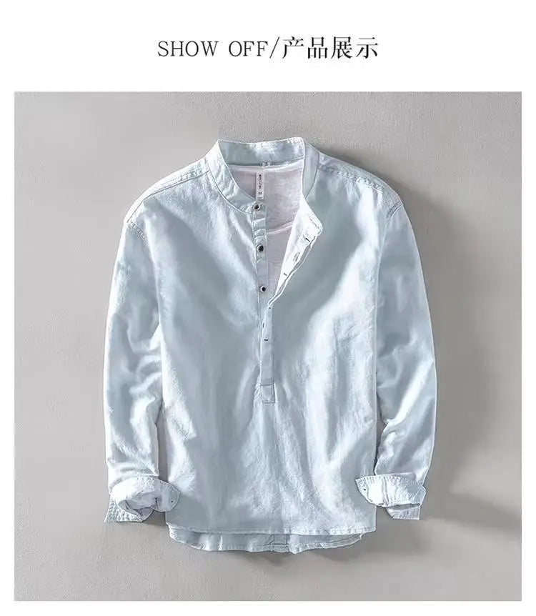 Linen Stand Collar Shirt