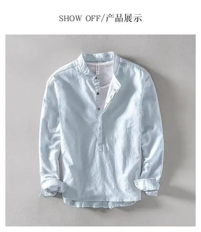 Linen Stand Collar Shirt