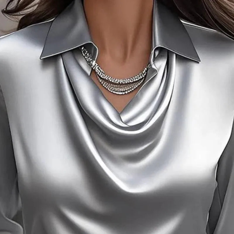 Vintage Satin Long-Sleeve Blouse