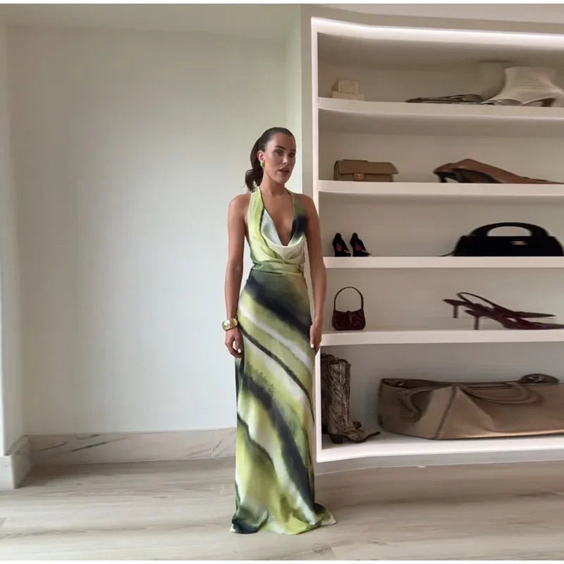 Chic Tie-Dye Backless Lace-Up Dress