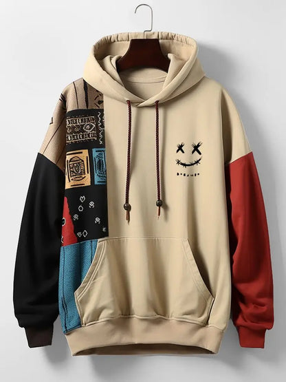 Ethnic Print Patchwork Hoodie