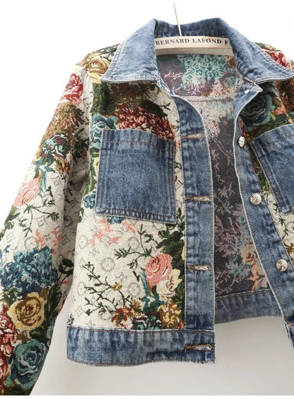 Lapel Luxe Spliced Denim Jacket
