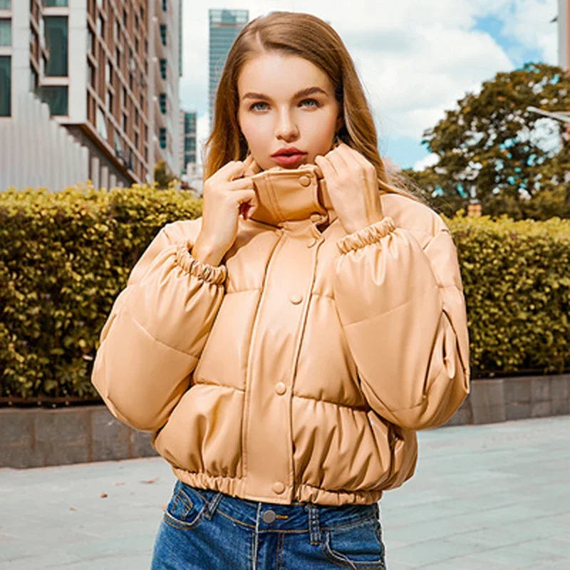 Luxe Frost Short PU Puffer Jacket