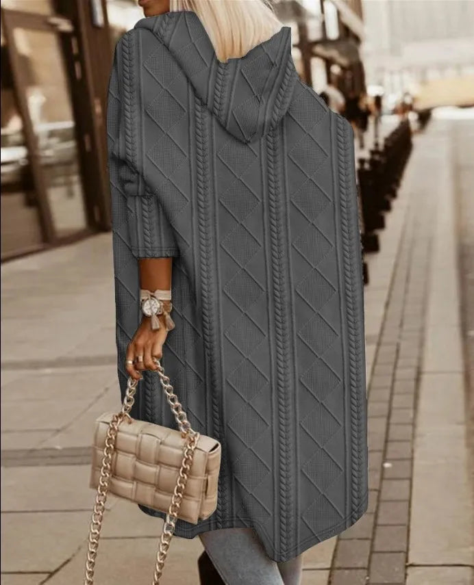 Cable Knit Hooded Windbreaker Coat
