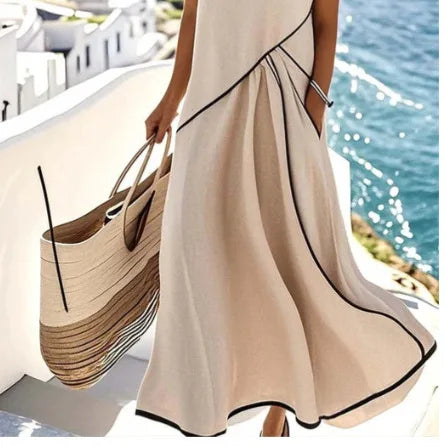 Coastal Charm Contrast Midi Dress