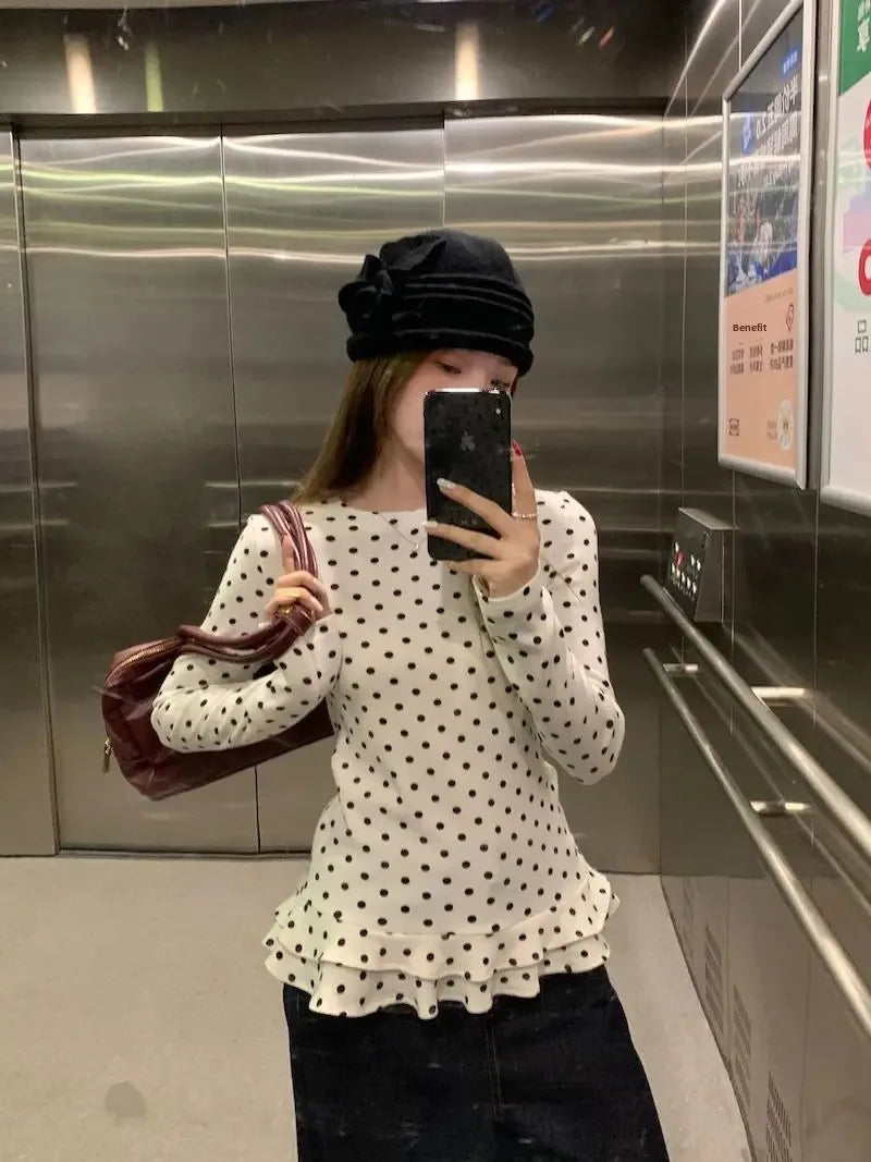 Ruffle Hem T-Shirt — Cute Polka Dot Casual