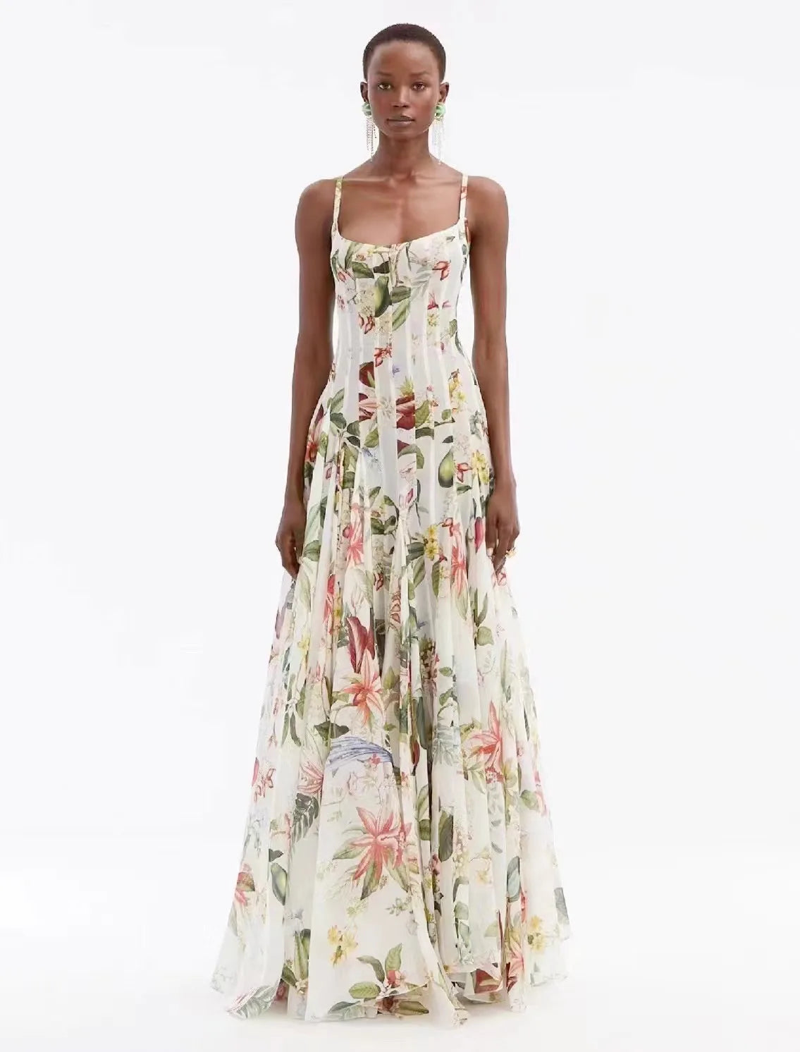 Sunlit Bloom Hollow Waist Maxi Dress