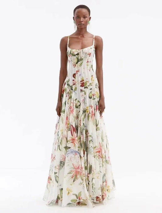 Sunlit Bloom Hollow Waist Maxi Dress