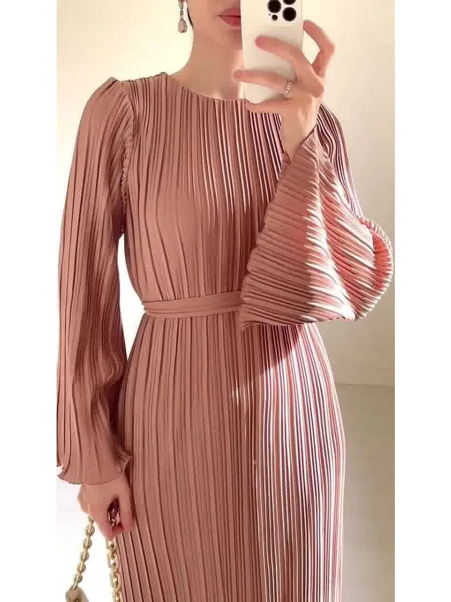 Pleated Flare Sleeve Maxi Dress