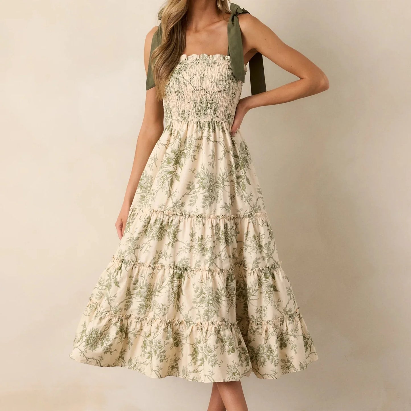 Floral Flare Tie-Shoulder Dress