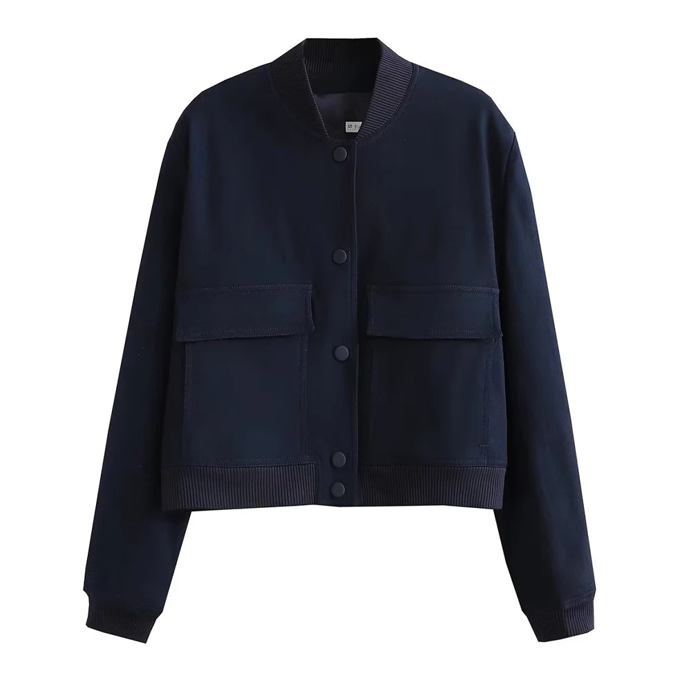 Stand Collar Pocket Jacket for Women