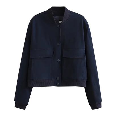 Stand Collar Pocket Jacket for Women