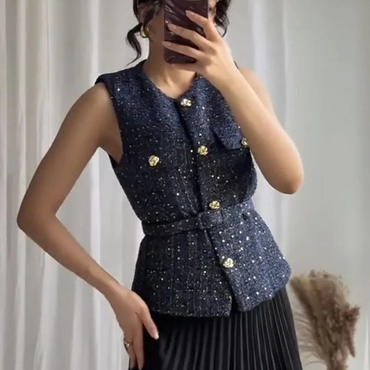 Glam Sequin Belted Vest