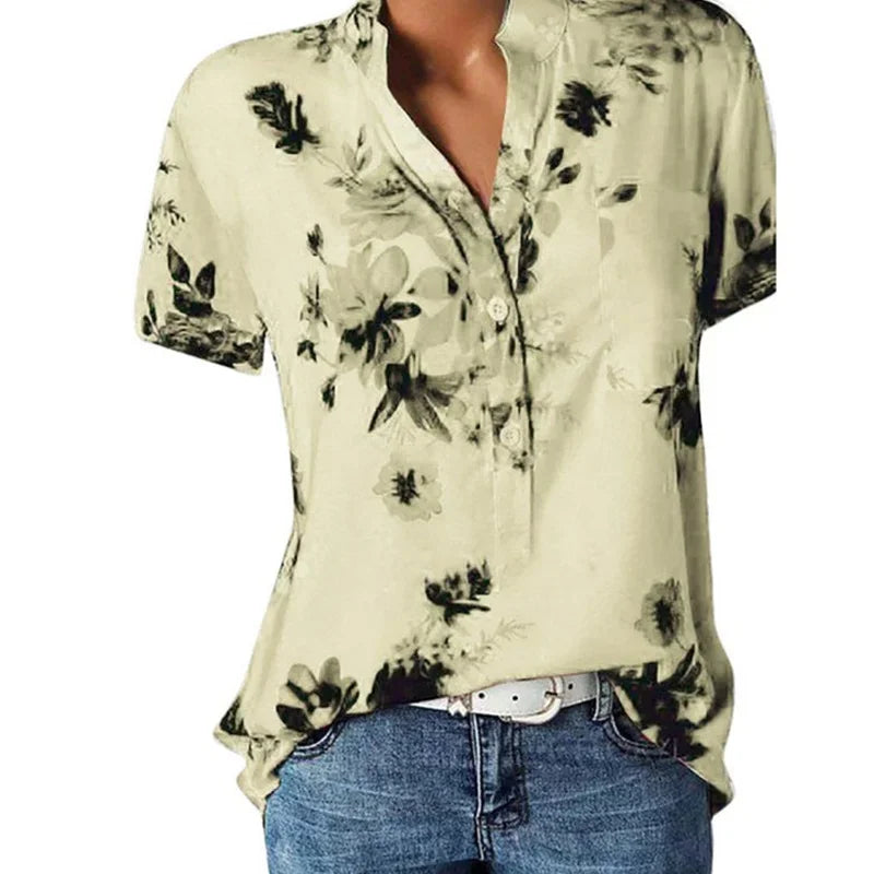 Floral V-Neck Summer Tee for Women