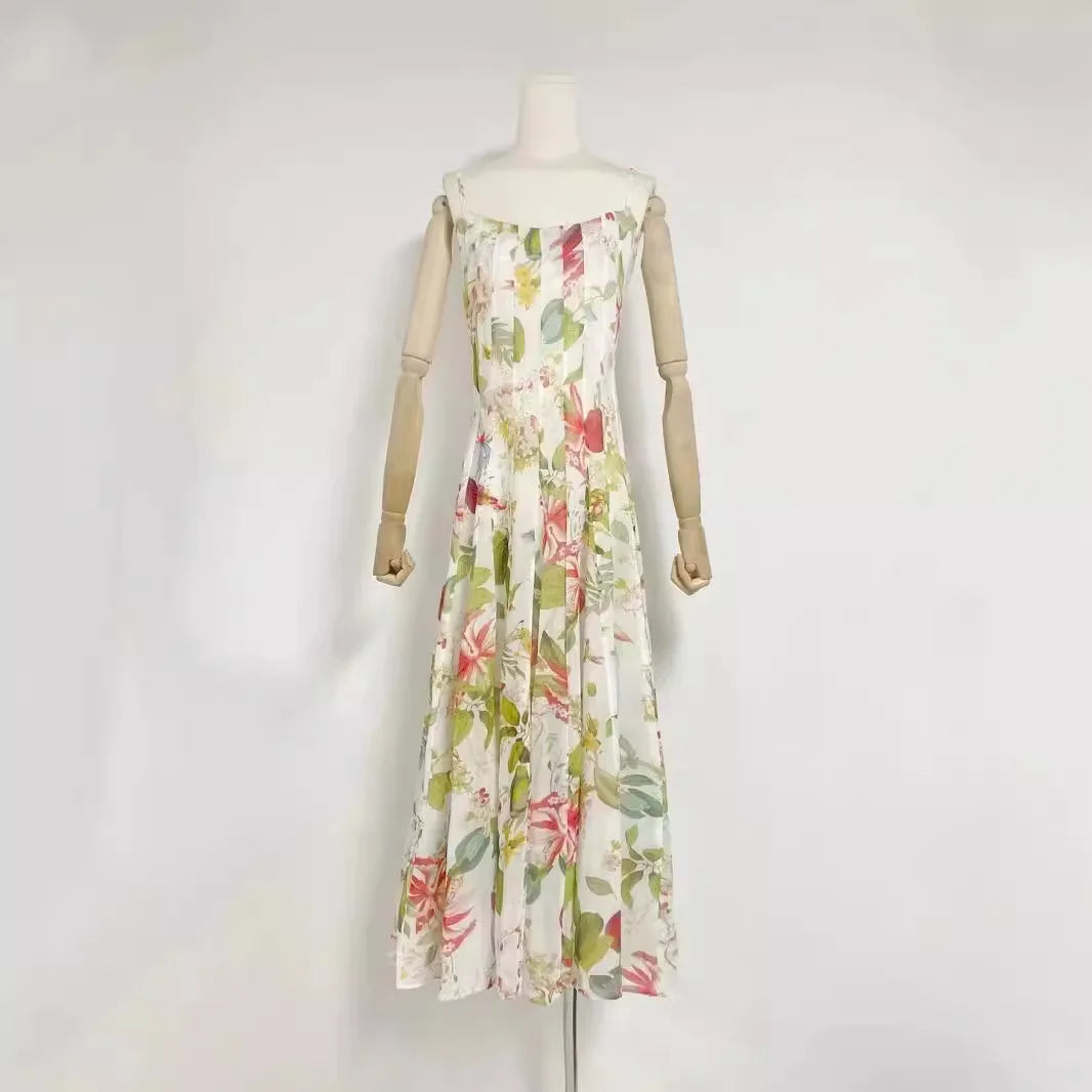 Sunlit Bloom Hollow Waist Maxi Dress
