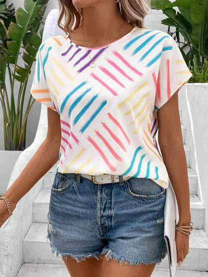 Vibrant Stripes Peplum Summer Tee