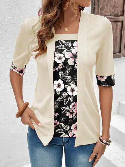 Layered Bloom Splice Casual Top
