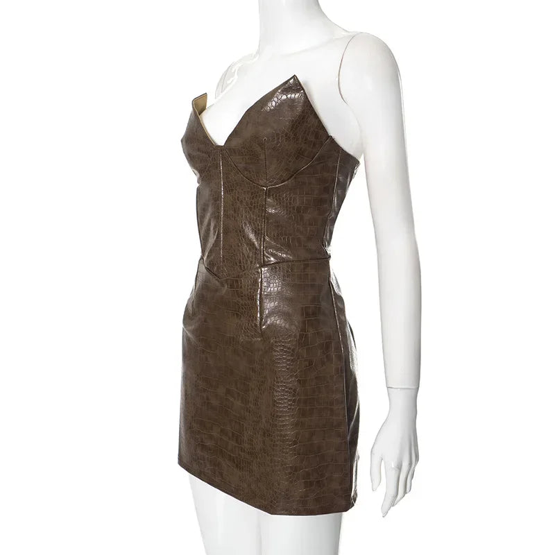 Midnight Luxe Strapless Leather Dress