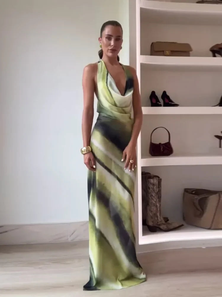 Chic Tie-Dye Backless Lace-Up Dress