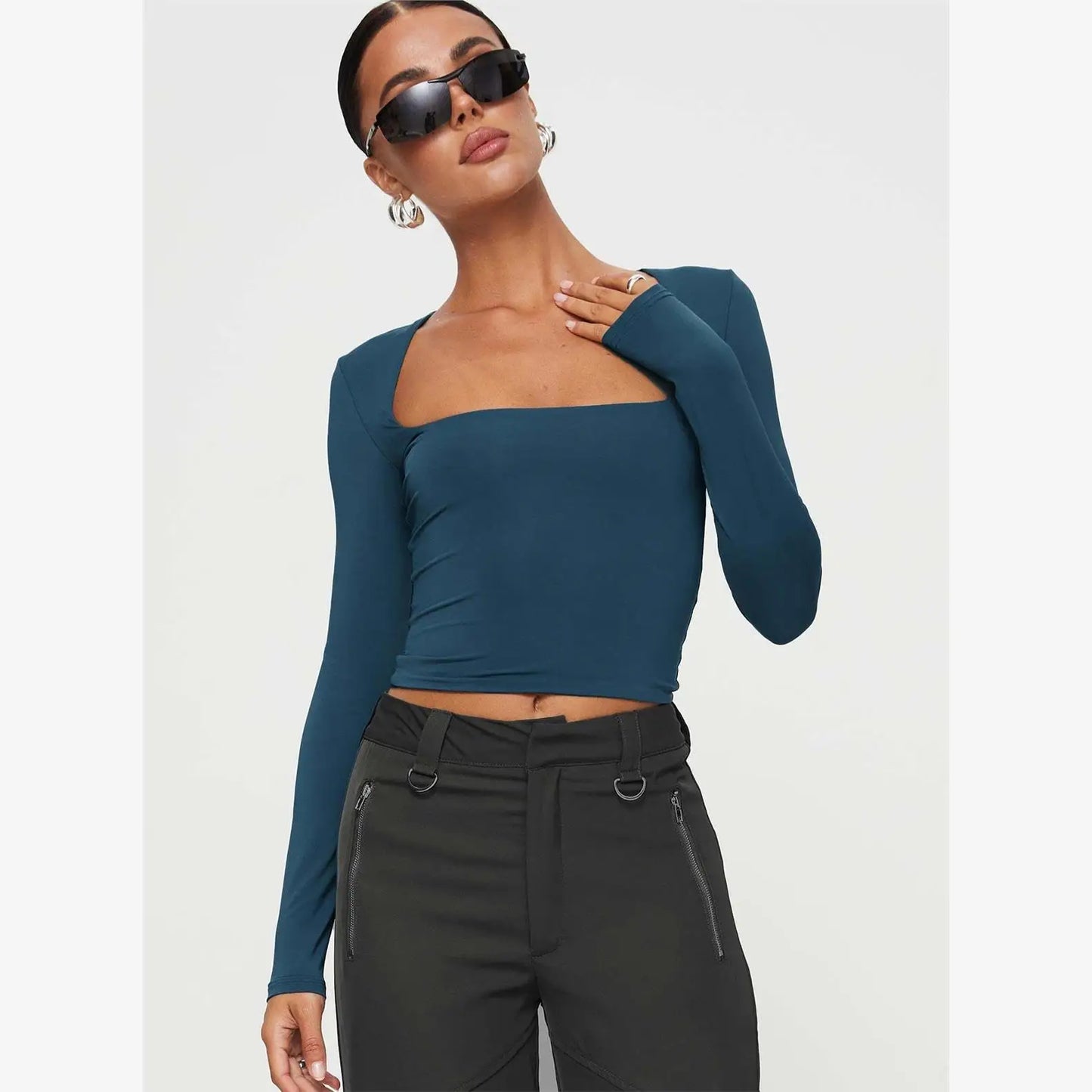 Street Muse Cropped Solid Long Sleeve Tee