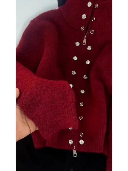 Luxe Fluff Double-Breasted Knit Cardigan