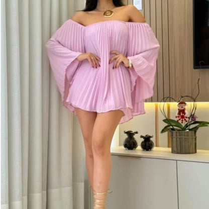 Glimmer Drape One Shoulder Shorts Set