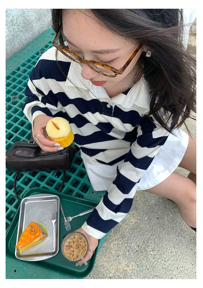 Loose Fit Striped Polo Sweatshirt